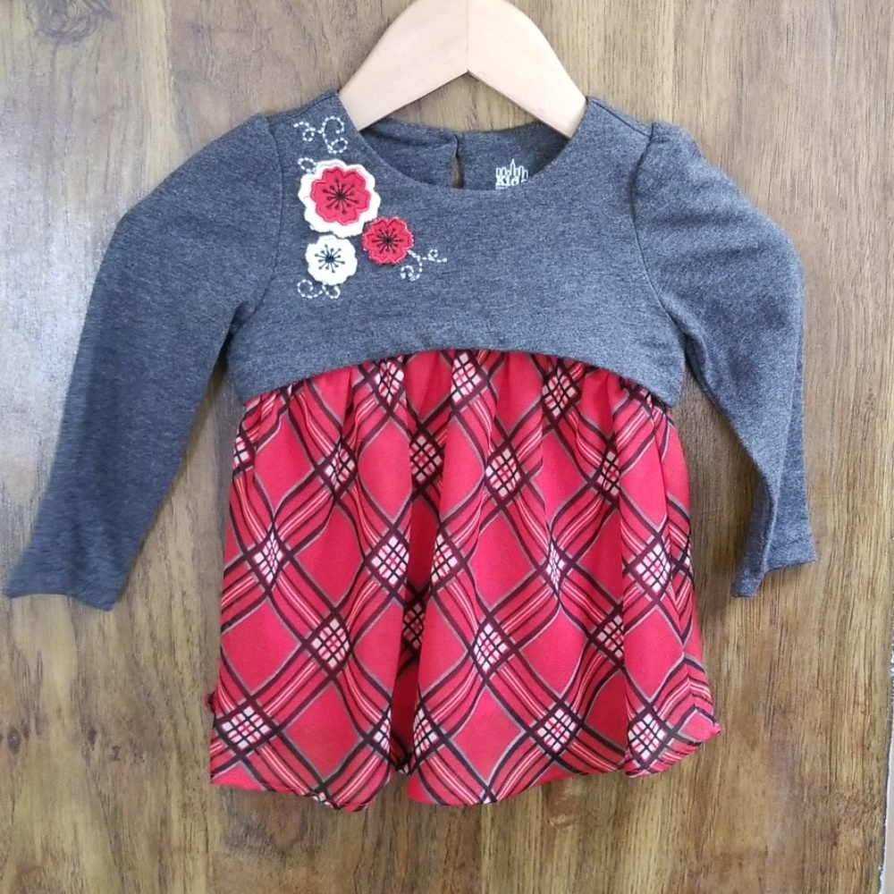Kids Headquarters, red & gray, plaid, dress, size 12 months,  long-sleeve